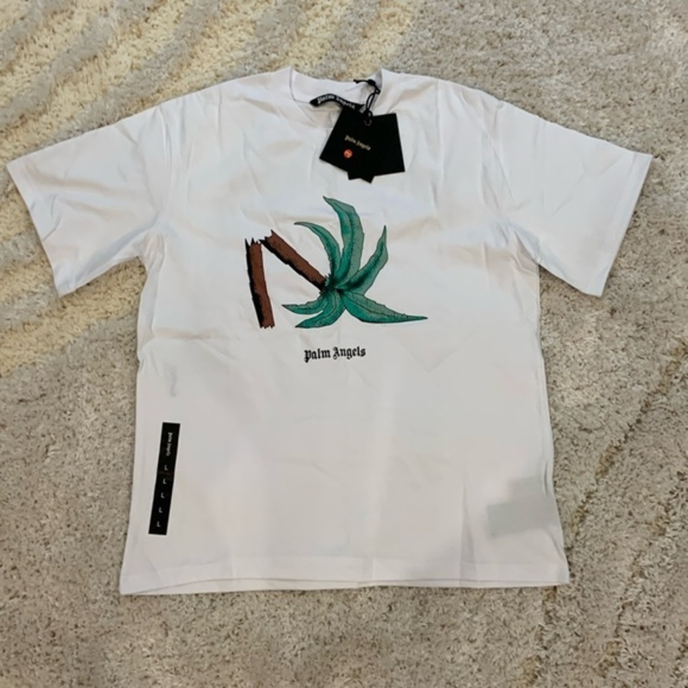 Palm Angels Broken Palm Tree Bear White T-Shirt Mens Size Large